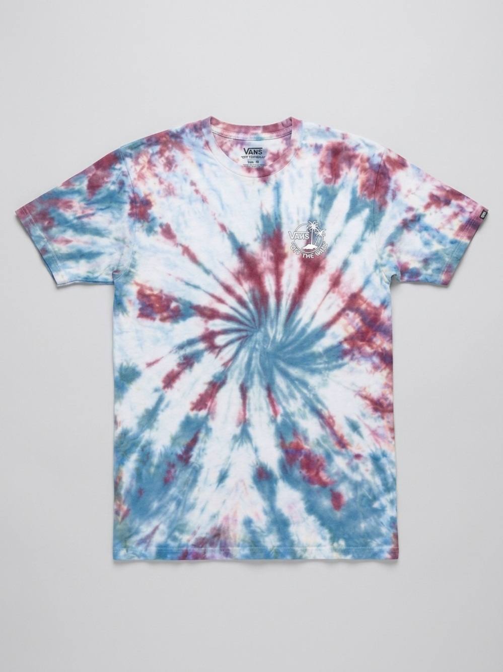 Vans Mini Dual Palm Tie Dye T Shirt M White Combo Maroon Blue Spiral Skater Tee